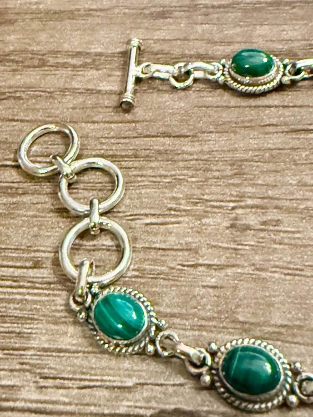 Malachite Gemstone Bracelet, 925 Sterling Silver